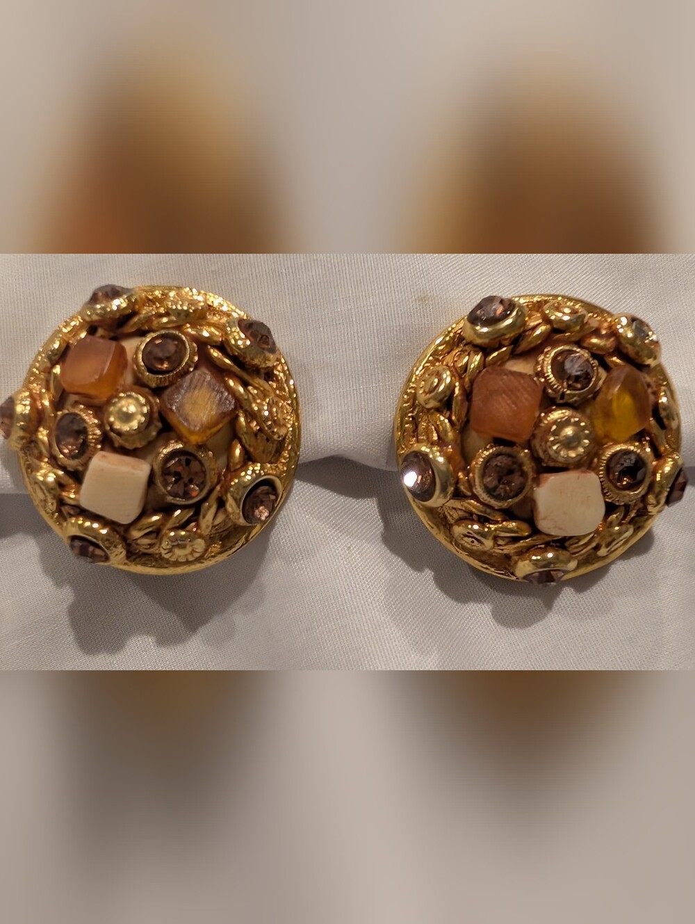 Kalinger Gold-Tone Round Braided Earrings with Amber Accents